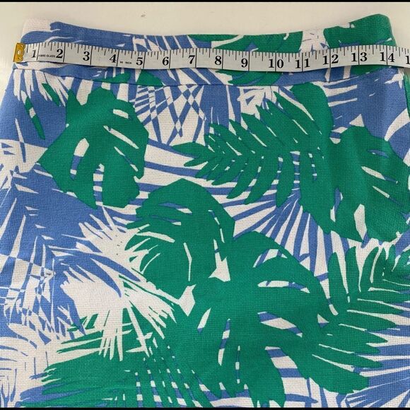 LOFT Blue Green Lined Cotton Tropical Print Mini Skirt Size 2 - Picture 9 of 11